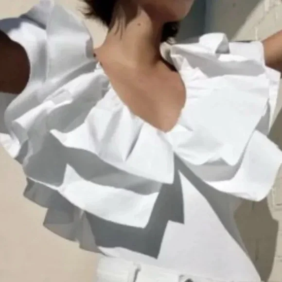 ZARA NEW RUFFLE SLEEVE BODYSUIT RIBBED Size M - Picture 2 of 12